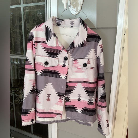 Boutique Not Branded Aztec Southwestern Button Jacket  Woman's SZ L Pink Black - Picture 2 of 16